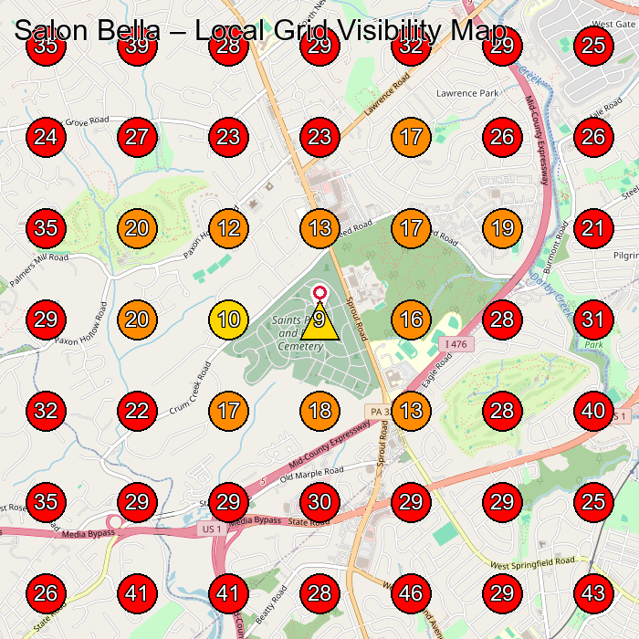 Salon Bella GeoGrid visibility map for Paving Contractor in Havertown